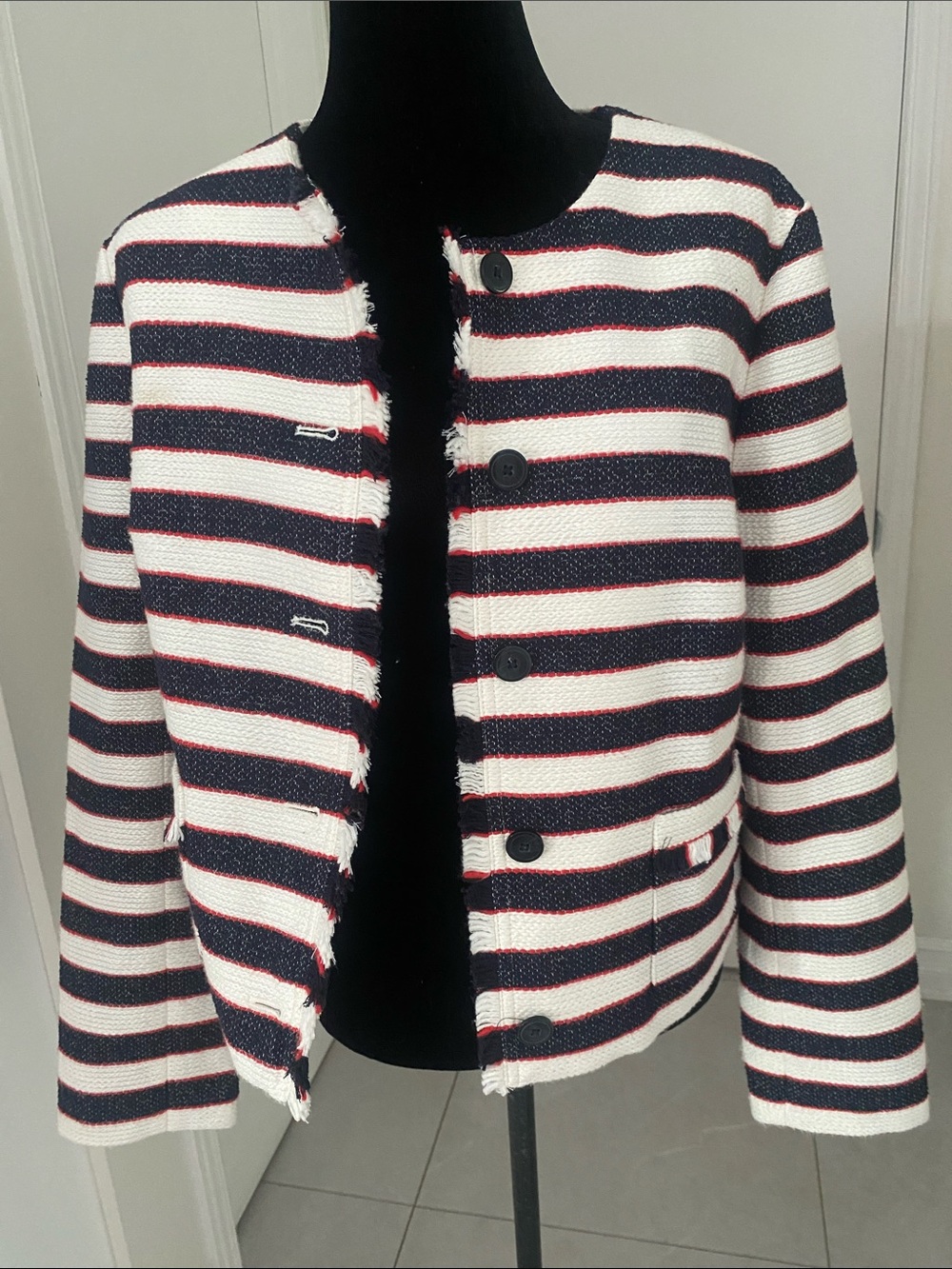 Banana Republic  Striped Navy/White/Red striped Button down Jacket Size 10